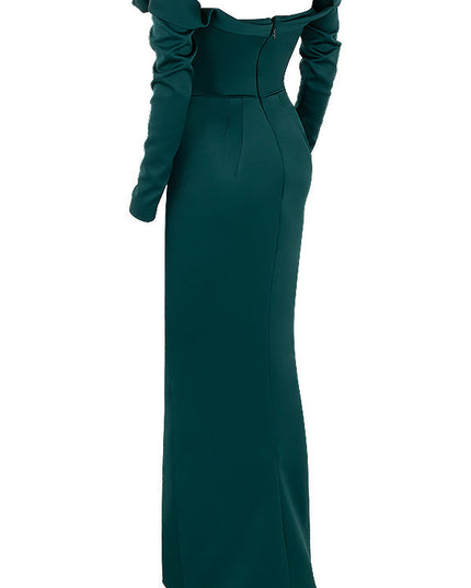 Smaragdgroene gedrapeerde strapless maxi-jurk