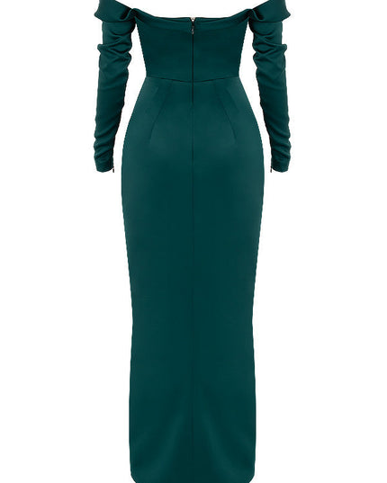 Smaragdgroene gedrapeerde strapless maxi-jurk