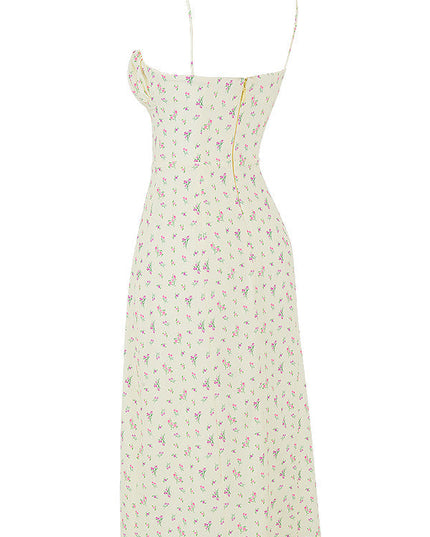 Bloemenjurk met bustier en uitgesneden been