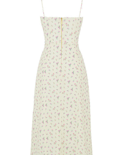 Bloemenjurk met bustier en uitgesneden been