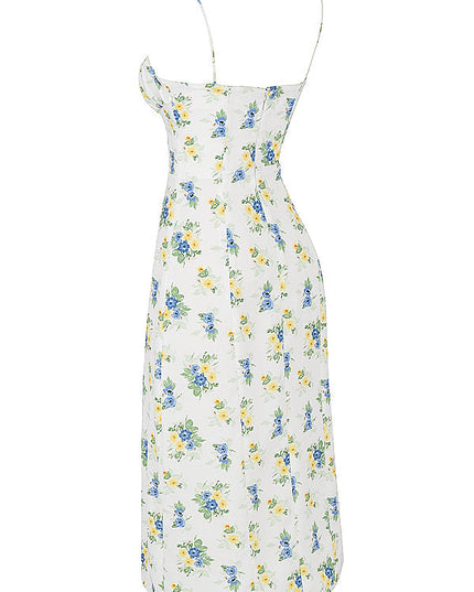 Bloemenjurk met bustier en uitgesneden been