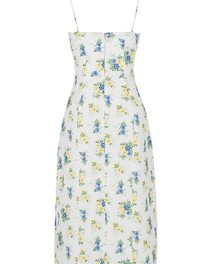 Bloemenjurk met bustier en uitgesneden been