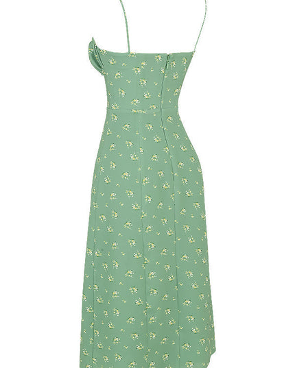Bloemenjurk met bustier en uitgesneden been