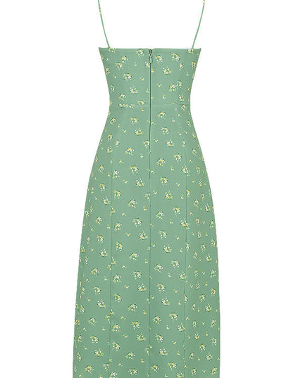 Bloemenjurk met bustier en uitgesneden been