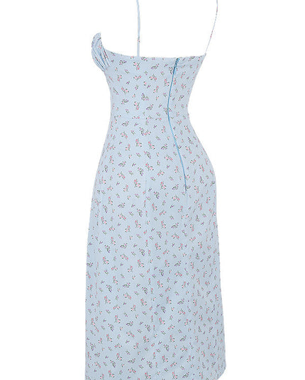 Bloemenjurk met bustier en uitgesneden been
