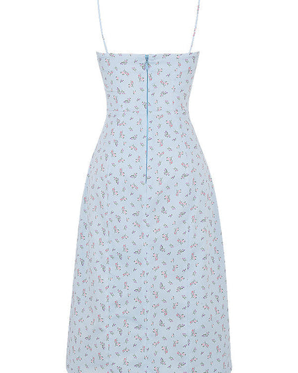 Bloemenjurk met bustier en uitgesneden been