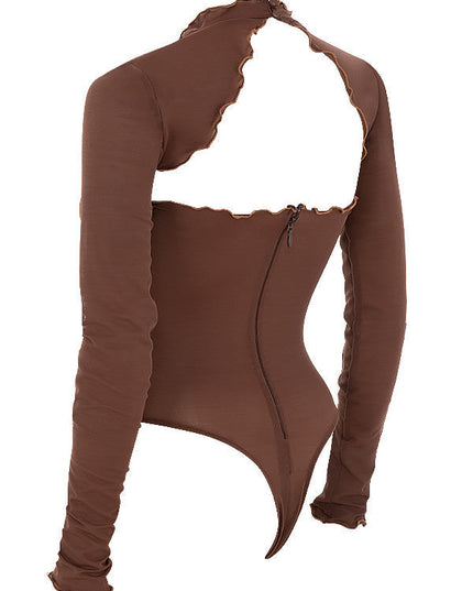 Mesh body met lange mouwen en strik aan de voorkant