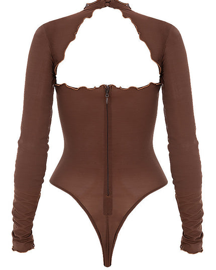 Mesh body met lange mouwen en strik aan de voorkant