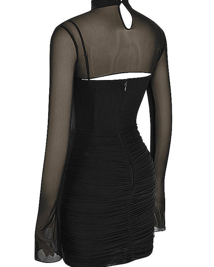 Zwarte mini-jurk met mesh-uitsparing