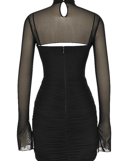 Zwarte mini-jurk met mesh-uitsparing