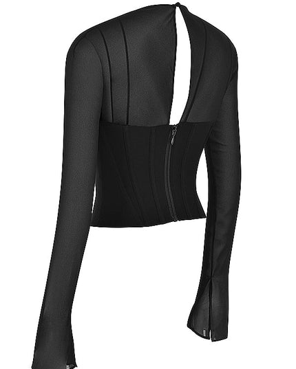Zwarte chiffon korset met rits aan de achterkant