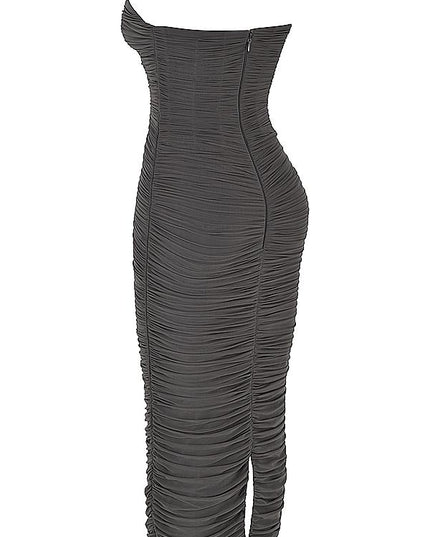 Shadow strapless lange jurk