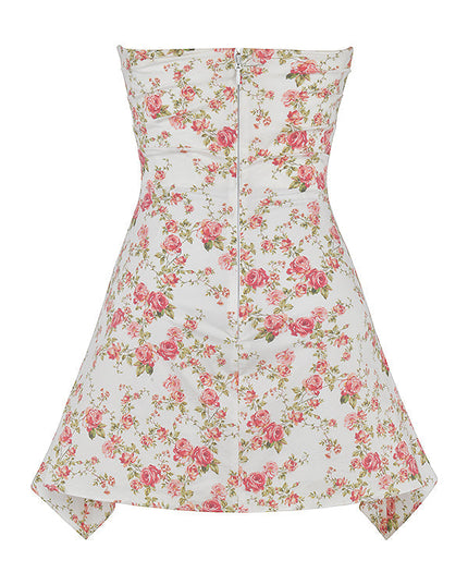 Strapless mini-jurk met rozenprint