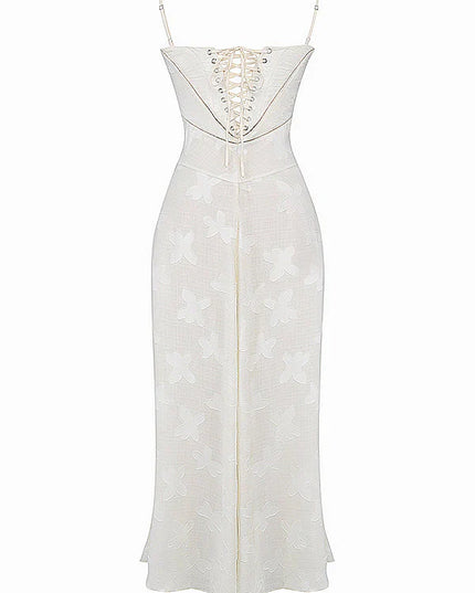 Evalina maxi-jurk met vetersluiting op de rug