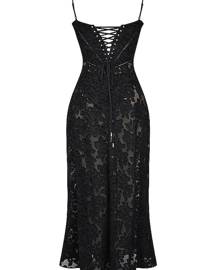Evalina maxi-jurk met vetersluiting op de rug