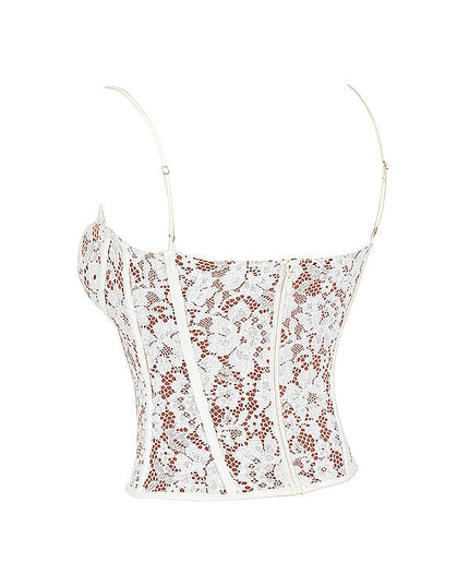 Kanten korset en karamelkleurige broek