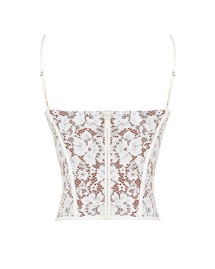 Kanten korset en karamelkleurige broek