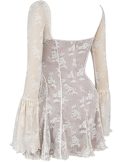 Crème mini-jurk met lange mouwen