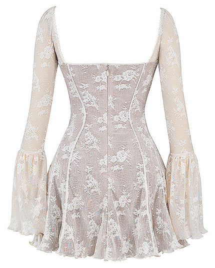 Crème mini-jurk met lange mouwen