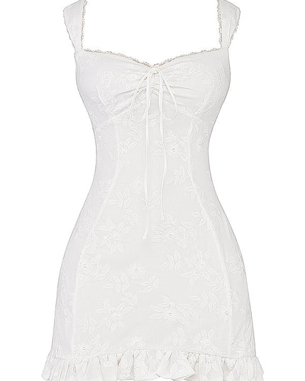 Witte geborduurde mini-jurk