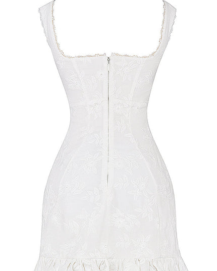 Witte geborduurde mini-jurk