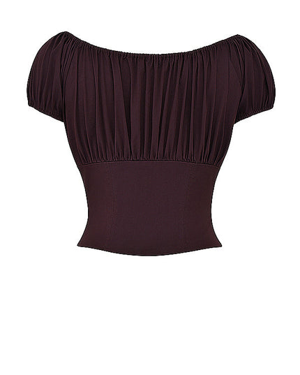 Diepbruine geplooide top en geplooide midi-rok