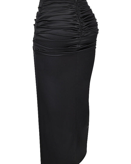 Zijden blouse top met gedrapeerde lange zijden rok