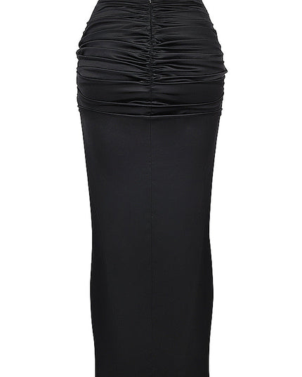 Zijden blouse top met gedrapeerde lange zijden rok