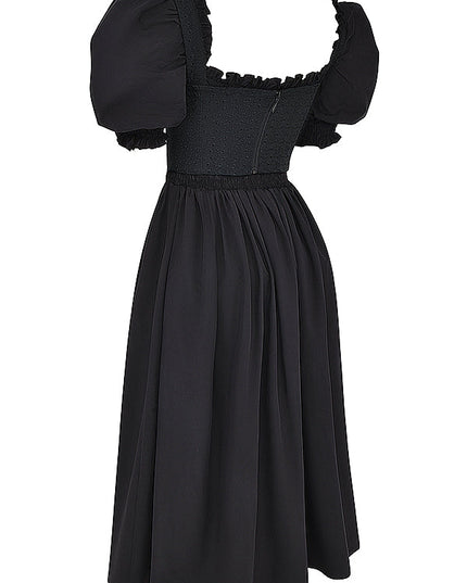 Zwarte midi-zomerjurk met pofmouwen