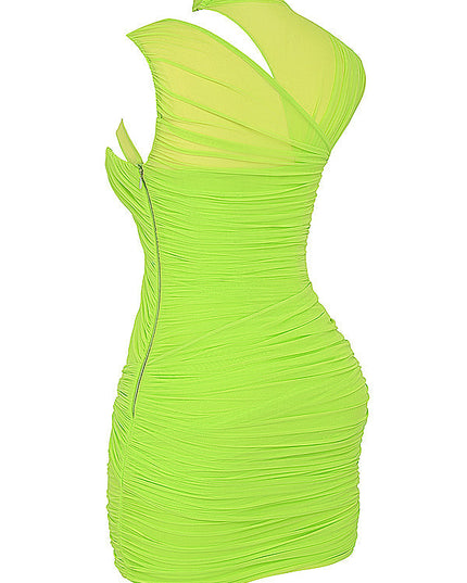 Neongroene geplooide mini-jurk