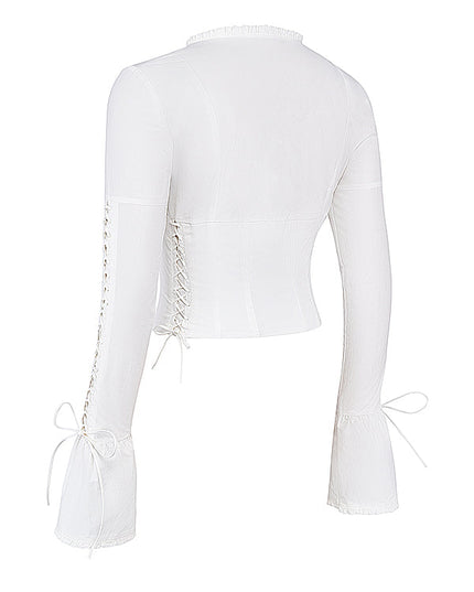 Witte kanten top met lange mouwen
