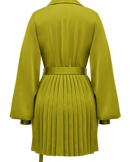 Chartreuse geplooide overhemdjurk