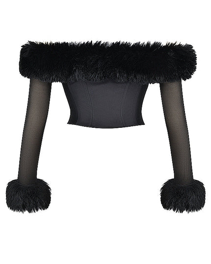 Zwarte off-shoulder korset met biologische bont