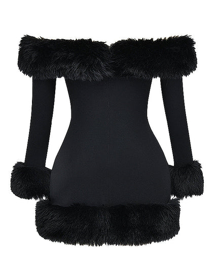 Zwarte elegante mini-jurk met bont