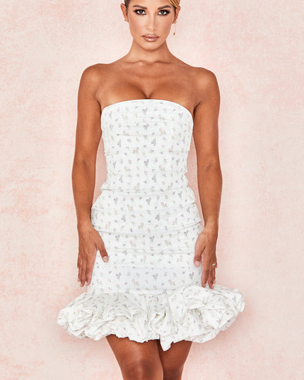 Witte strapless jurk met bloemenpatroon