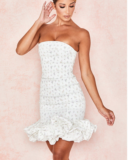 Witte strapless jurk met bloemenpatroon