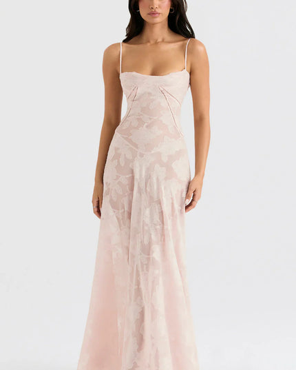 Evalina maxi-jurk met vetersluiting op de rug