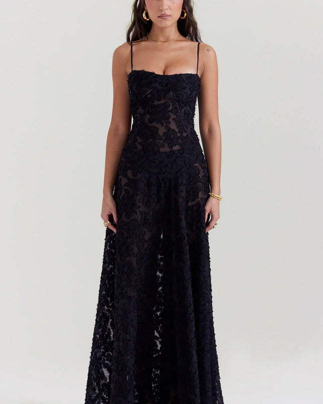 Evalina maxi-jurk met vetersluiting op de rug