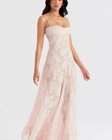 Evalina maxi-jurk met vetersluiting op de rug
