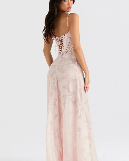 Evalina maxi-jurk met vetersluiting op de rug