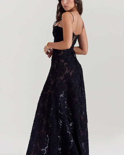 Evalina maxi-jurk met vetersluiting op de rug