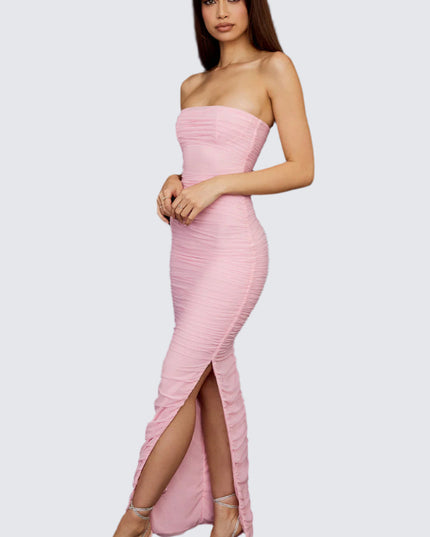 Elegante lange jurk met strapless schouders
