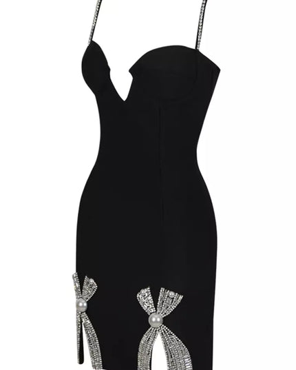 Zwarte mini-jurk met stenen details