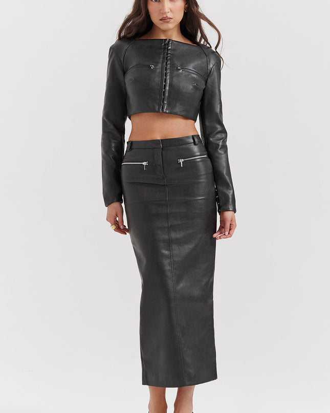 Cropped top van imitatieleer met lange rok