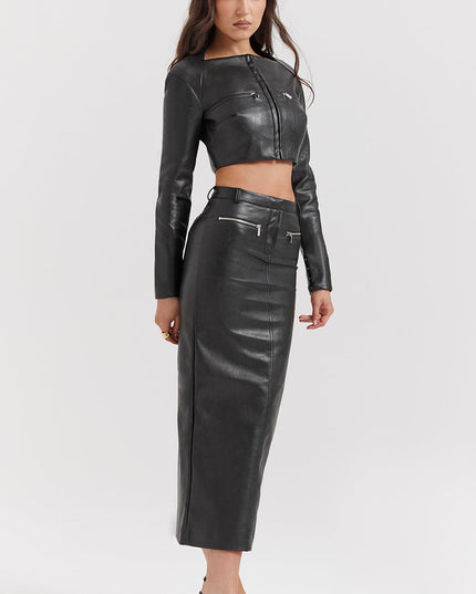 Cropped top van imitatieleer met lange rok