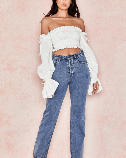 Witte off-shoulder top met ruches