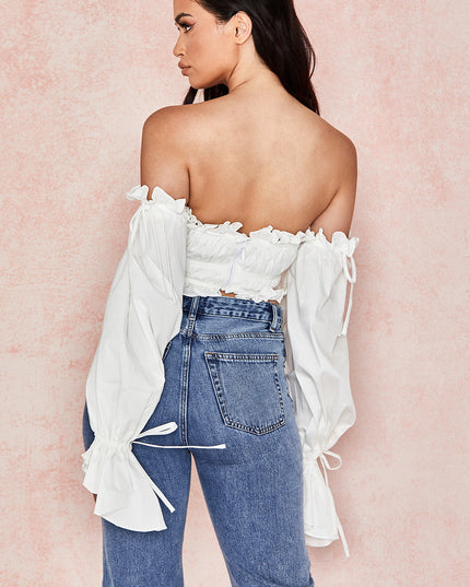 Witte off-shoulder top met ruches
