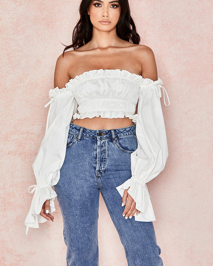 Witte off-shoulder top met ruches
