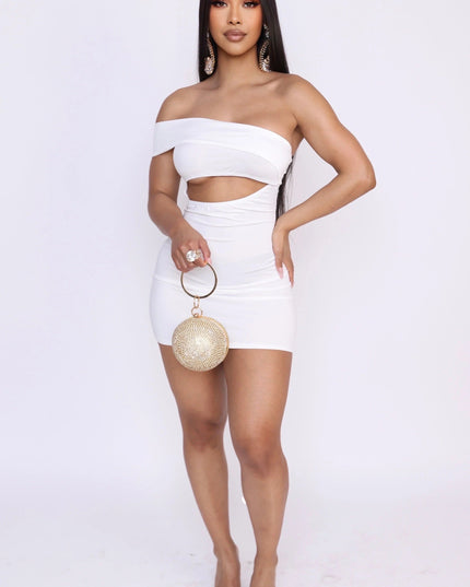 Doria elegante one-shoulder jurk met uitsparingen
