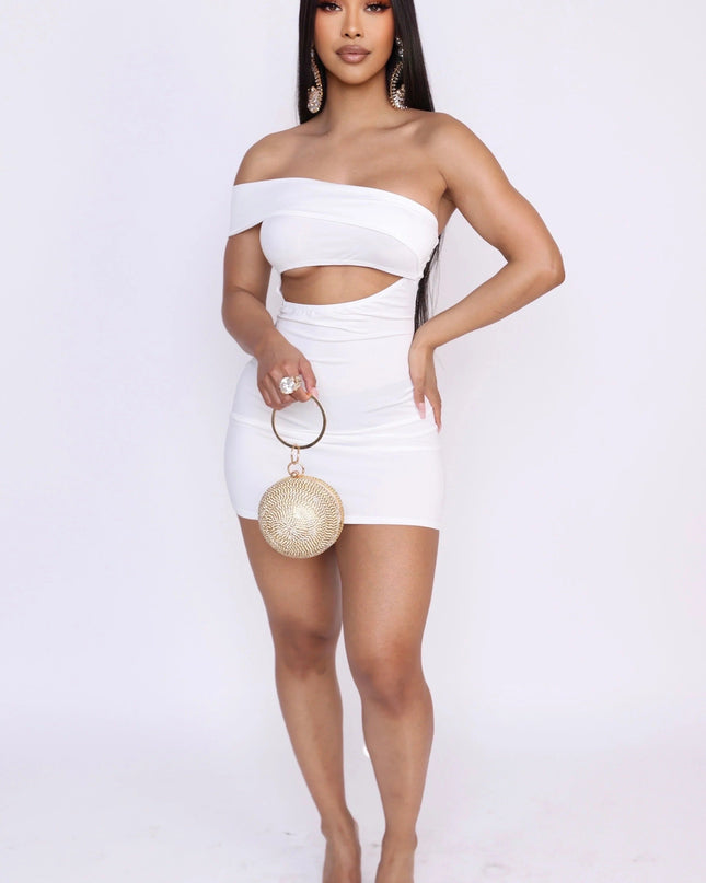 Doria elegante one-shoulder jurk met uitsparingen